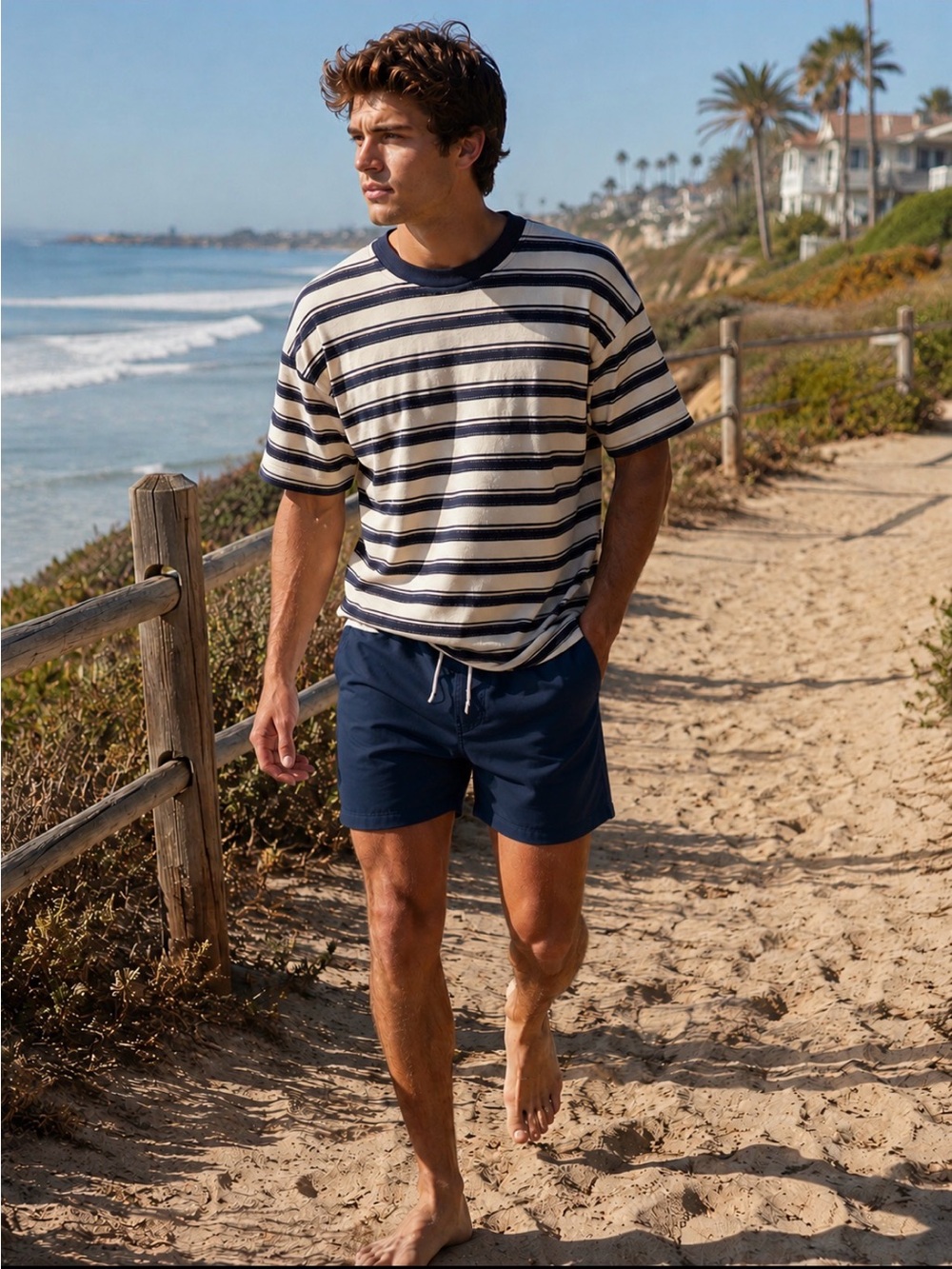 OP Ocean Pacific - Vintage Men's M Navy Stripe Short-Sleeve T-Shirt EUC